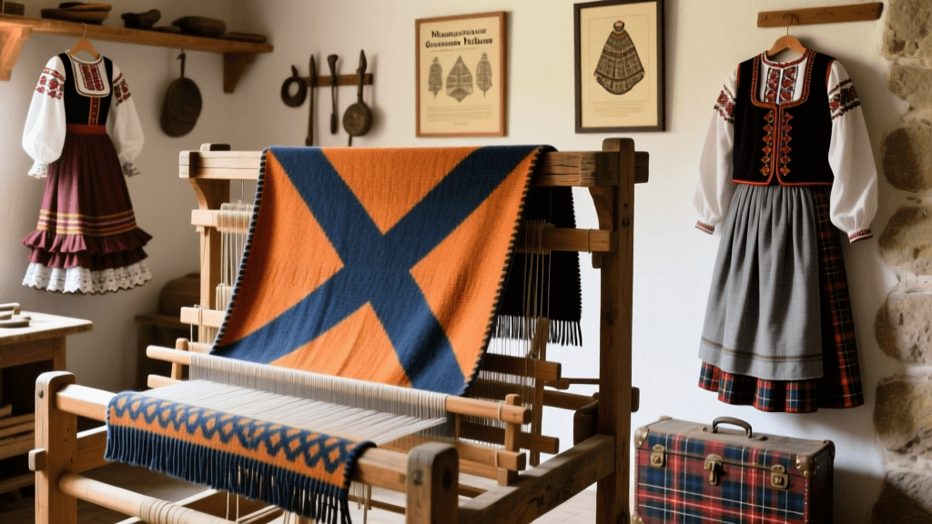 Basque Ikurrina Woolen Shawl Weaving And Border Motifs Spain