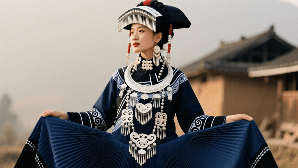 Guizhou Miao Dress: Pleated Skirts & Silver Ornaments