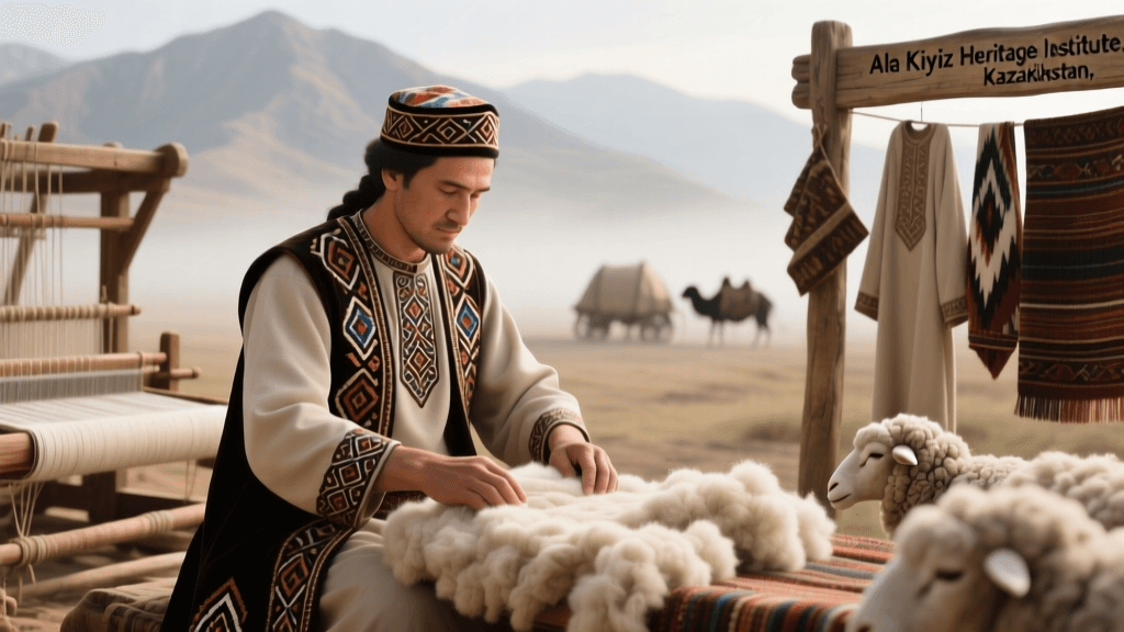 Kyrgyz Ala Kiyiz Felt Making With Mountain Sheep Wool Kazakhstan