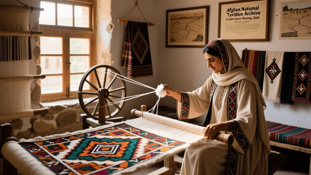 Afghan Chaadar Embroidery And Cotton Spinning With Hand Charkha