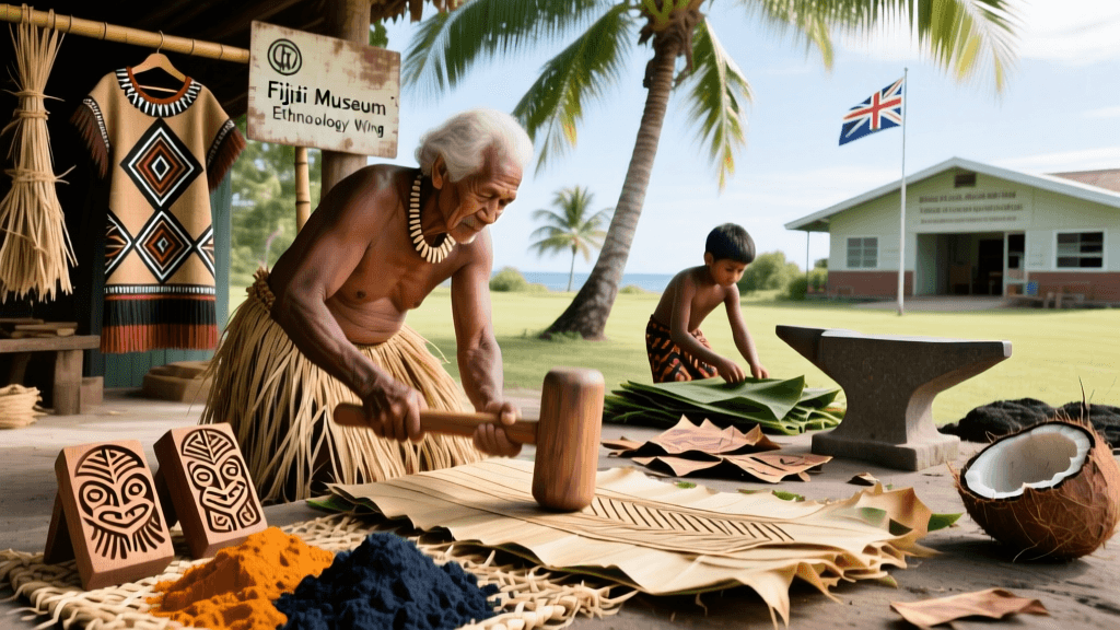 Fijian Masi Barkcloth Beating Techniques And Geometric Stamp Carving