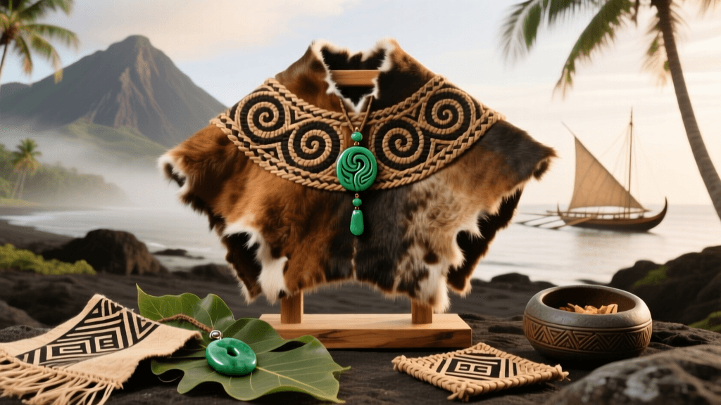 Maori Kahu Kuri Dog Skin Cloak Weaving And Greenstone Ornament Mounting