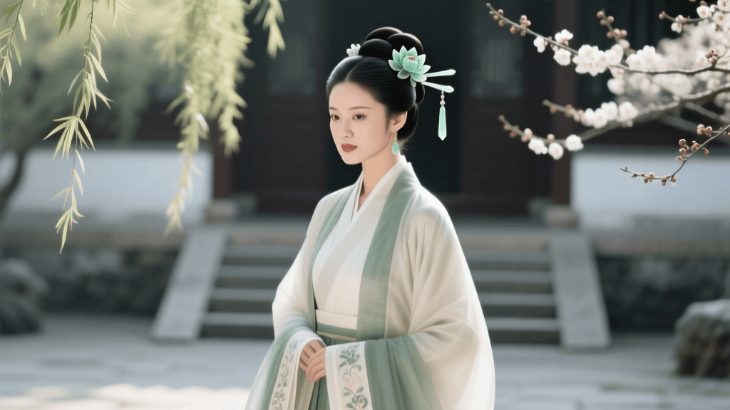 Complete Ming Hanfu Ensembles And Jade Hair Accessories