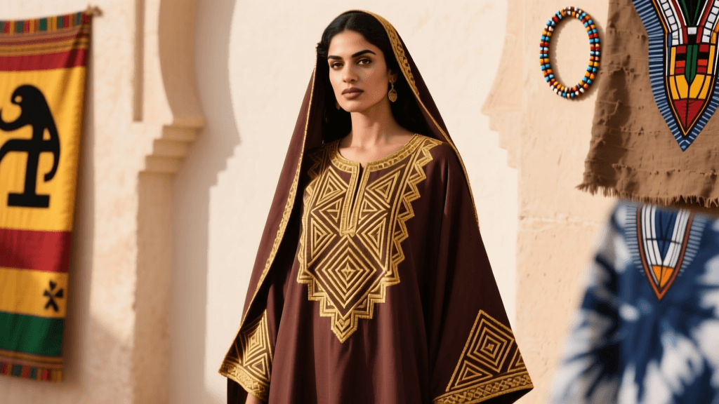 Moroccan Kaftan Embroidery With Gold Thread And Geometric Motif Transfer