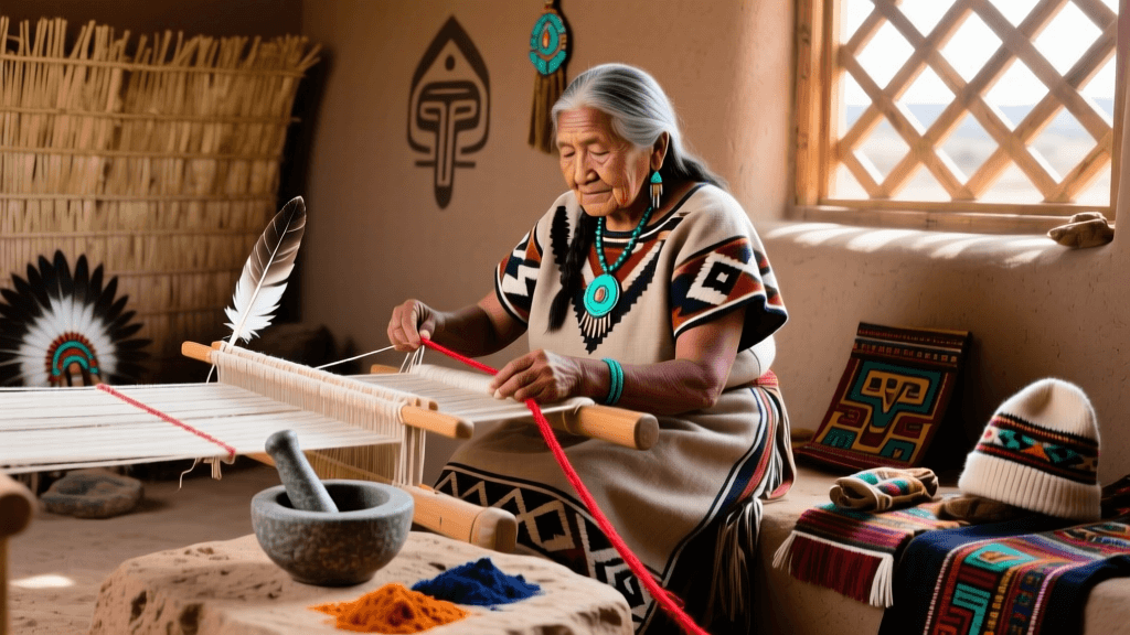 Navajo Yei Begay Weaving Loom Setup And Sandstone Dye Grinding
