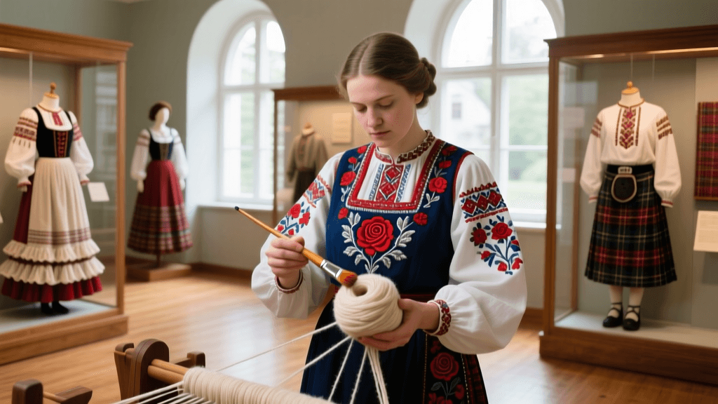 Norwegian Bunad Wool Spinning And Rose Painting Techniques