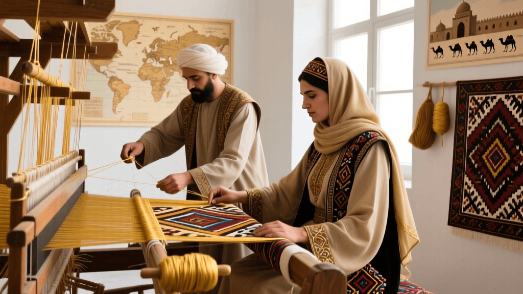 Persian Termeh Weaving Loom Setup And Gold Thread Insertion