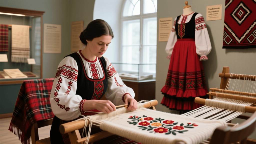 Polish Kroj Woolen Weaving And Floral Embroidery Methods