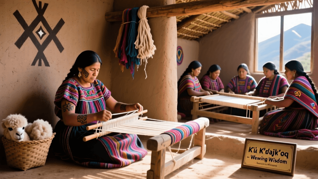 Quechua Poncho Weaving On Backstrap Loom And Alpaca Fiber Processing
