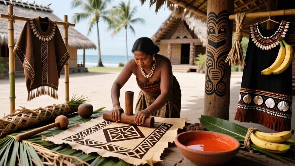 Samoan Tapa Cloth Dyeing With Morinda Root And Stencil Designs