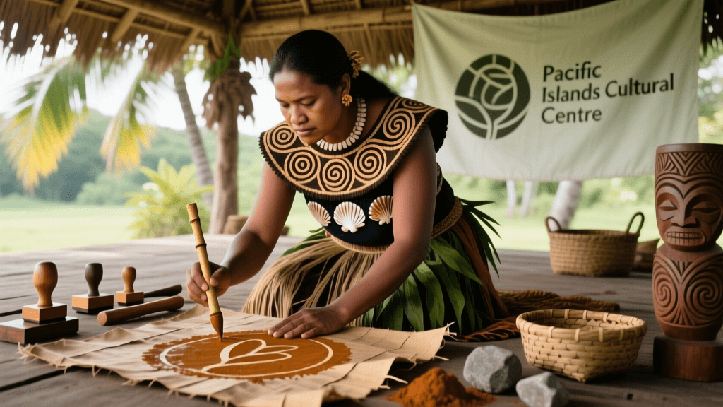 Vanuatu Barkcloth Ochre Painting And Ritual Symbol Transfer Technique