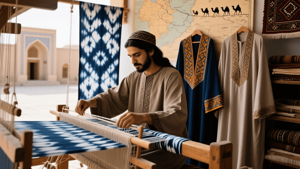 Uzbek Ikat Dye Resist Process And Loom Warp Alignment