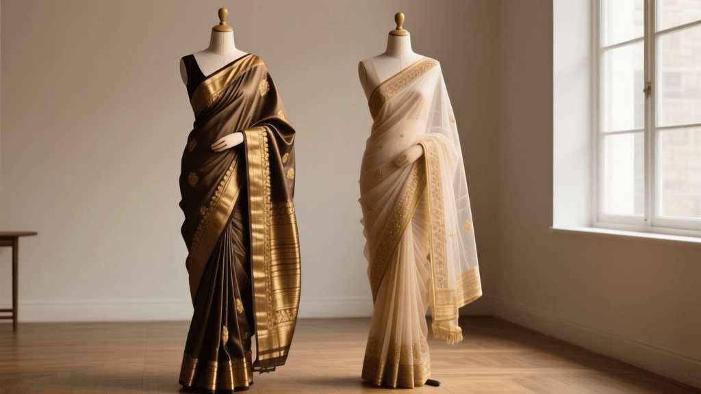 Authentic Katan Silk vs Kora Organza Banarasi Saris: 2026 Guide