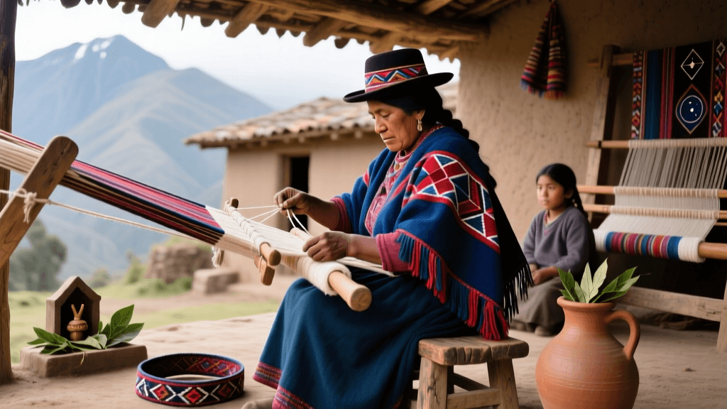 Quechua Poncho Weaving On Backstrap Looms Peruvian Highlands