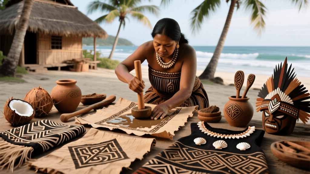 Tokelauan Tapa Dyeing With Coconut Milk And Mud Pigments