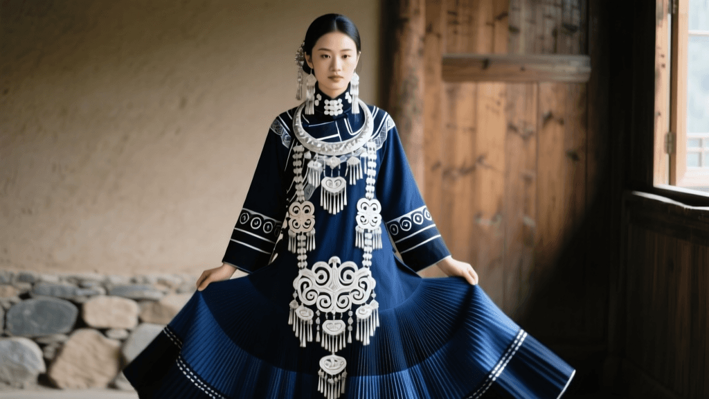 Guizhou Miao Dress: Silver Ornaments and Pleated Skirts
