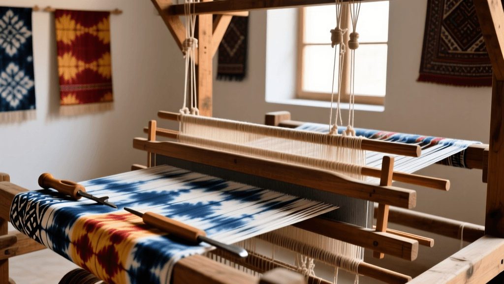 Uzbek Ikat Tie Dye Loom Setup And Silk Warp Alignment Methods